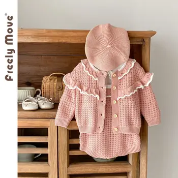 Simpatičan komplet odjeće za djevojčice, jesen pletene kombinezon bez rukava za novorođenčad, kaput za djevojčice 2023, Nova odjeća za mališane