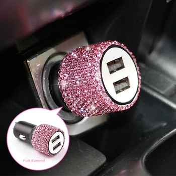 Novi auto punjač Bling USB 5V 2.1 A, dual-brzi adapter, Pink Auto dekor, Auto-stil, auto oprema sa štrasom, unutrašnjost za žene